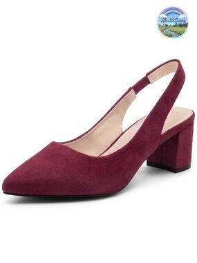 Slingback Pumps Pointed Toe Block Heel Faux Suede Office Party